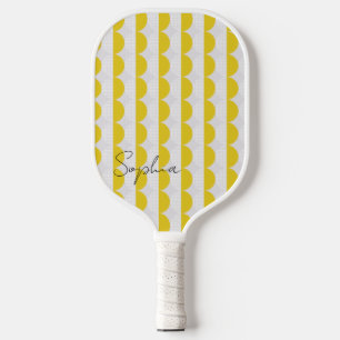 Palas De Pickleball Monograma moderno de patrón lunar blanco y amarill