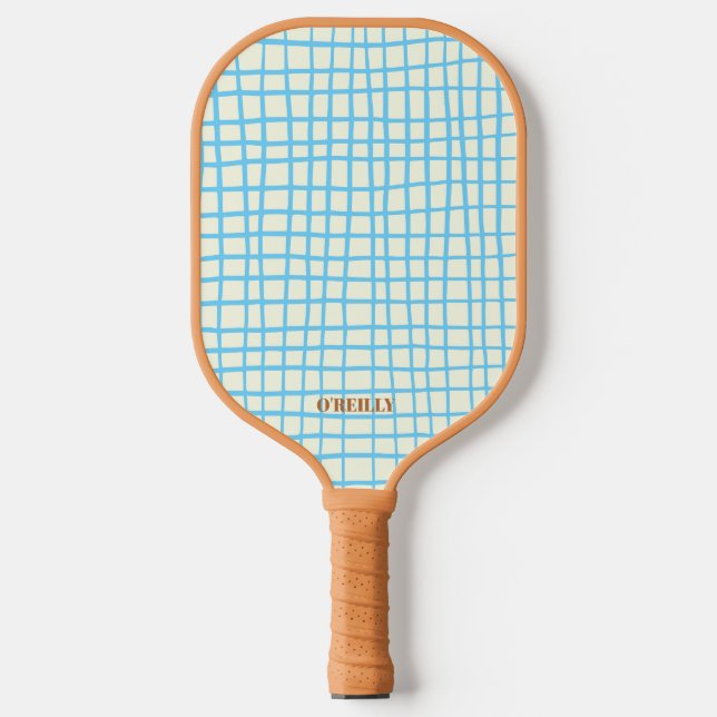 Palas De Pickleball Monograma moderno de patrón neto azul y marrón (Anverso)