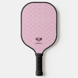 Palas De Pickleball Monograma moderno de patrón rosa y blanco