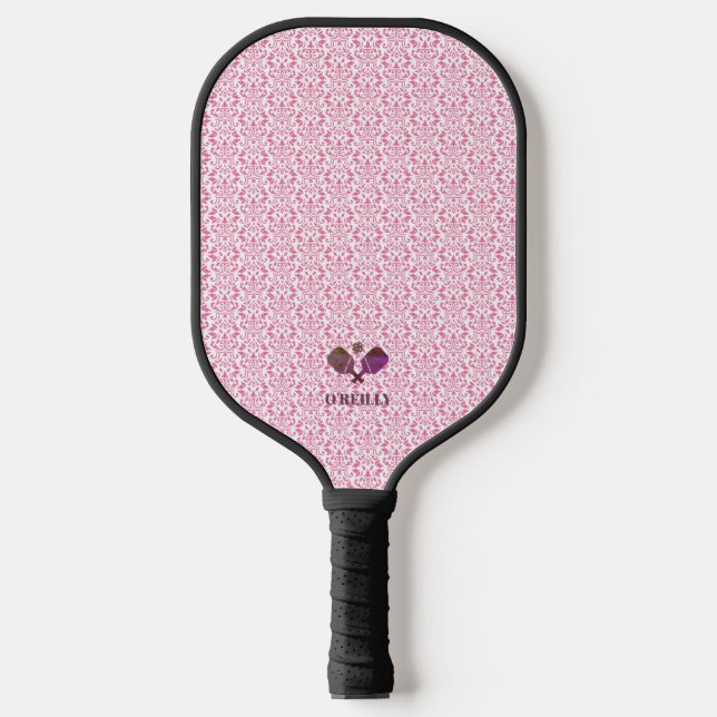 Palas De Pickleball Monograma moderno de patrón rosa y blanco (Anverso)