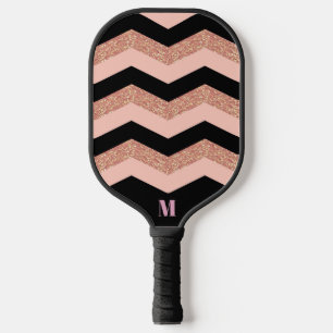 Palas De Pickleball Monograma moderno de patrón Zigzag Purpurina rosad