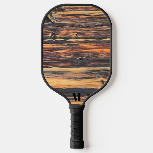 Palas De Pickleball Monograma moderno de plancha de madera rústica (Anverso)