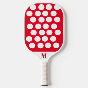 Palas De Pickleball Monograma moderno de punto de polka rojo y blanco