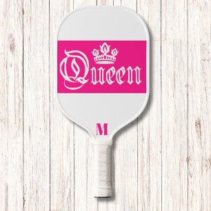 Palas De Pickleball Monograma moderno de reina blanca y rosa brillante