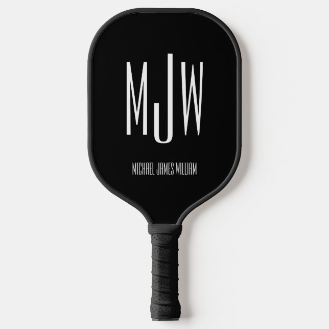 Palas De Pickleball Monograma moderno en blanco y negro (Anverso)