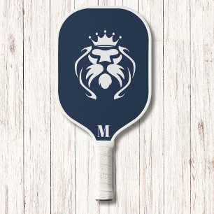 Palas De Pickleball Monograma moderno Galaxy Blue and White King Lion