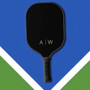 Palas De Pickleball Monograma moderno minimalista negro y dorado