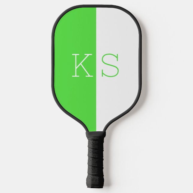 Palas De Pickleball Monograma moderno mínimo neón verde y blanco (Reverso )