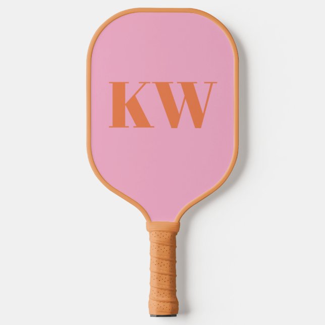 Palas De Pickleball Monograma moderno Naranja rosa personalizado (Anverso)
