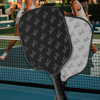 Palas De Pickleball Monograma moderno negro y gris