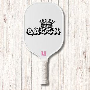 Palas De Pickleball Monograma moderno Reina del anime blanco y negro