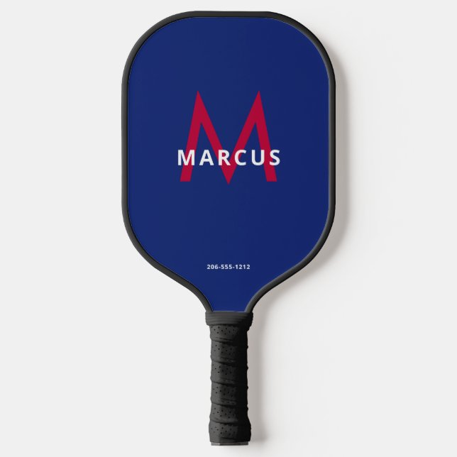 Palas De Pickleball Monograma moderno simple azul blanco rojo (Anverso)