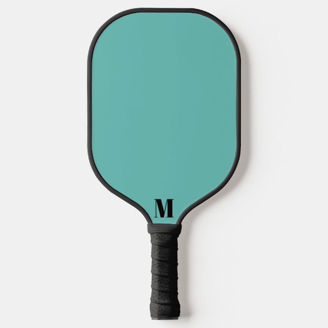 Palas De Pickleball Monograma moderno y azul turbio y negro (Anverso)