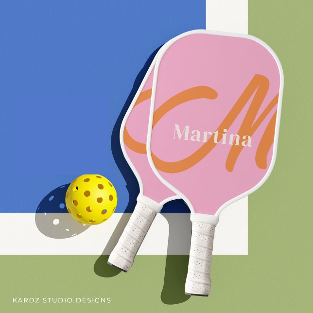 Palas De Pickleball Monograma Naranja rosa personalizado inicial (Subido por el creador)