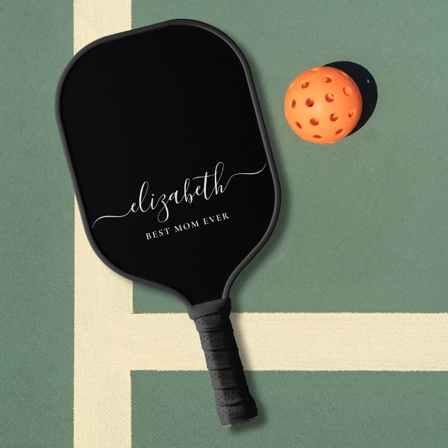 Palas De Pickleball Monograma negro con mejor escritura de mamá (Subido por el creador)