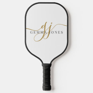 Palas De Pickleball Monograma negro de oro elegante