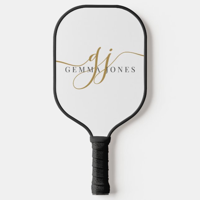 Palas De Pickleball Monograma negro de oro elegante (Anverso)