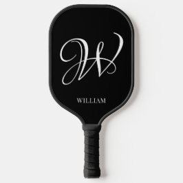 Palas De Pickleball Monograma negro elegante personalizado inicial