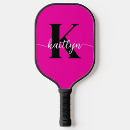 Palas De Pickleball Monograma negro rosado caliente