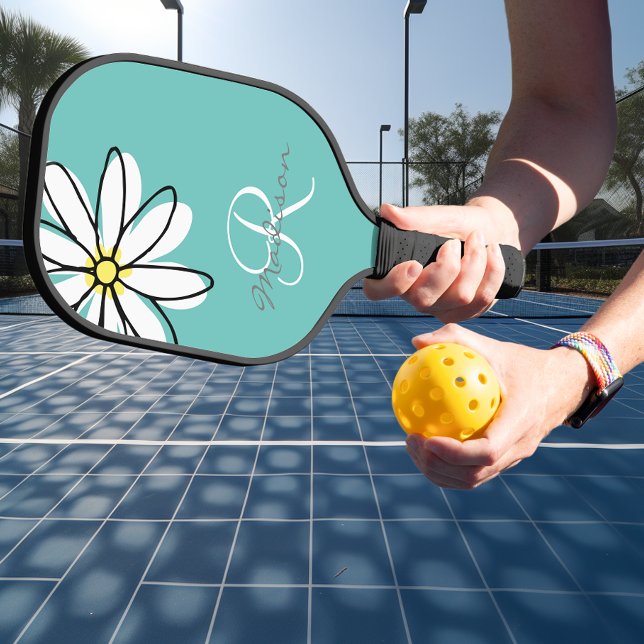 Palas De Pickleball Monograma Nombre Flor Daisy (Subido por el creador)