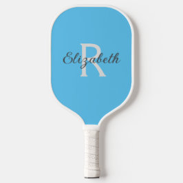 Palas De Pickleball Monograma nombre inicial gris azul claro blanco