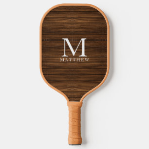 Palas De Pickleball Monograma Nombre Moderno Rústico Madera Blanca Cut