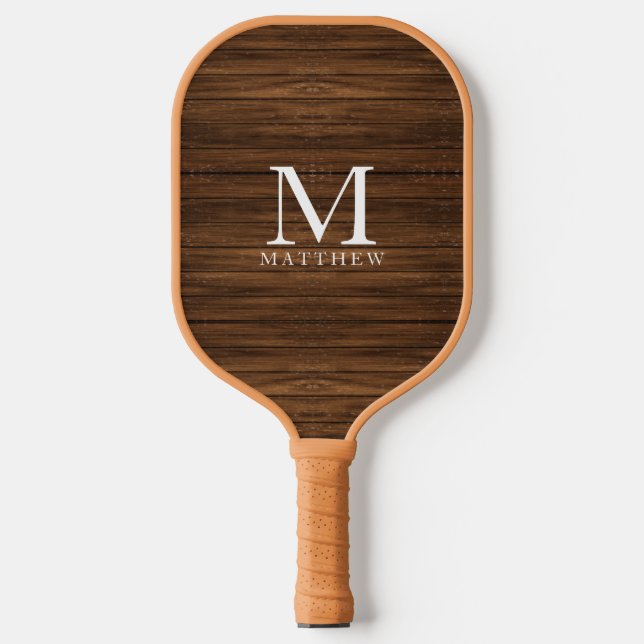 Palas De Pickleball Monograma Nombre Moderno Rústico Madera Blanca Cut (Anverso)