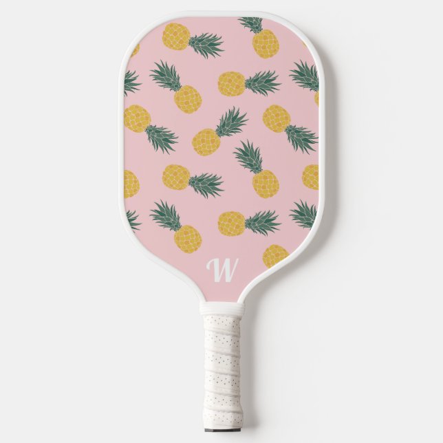 Palas De Pickleball Monograma Patrón de piña tropical (Anverso)