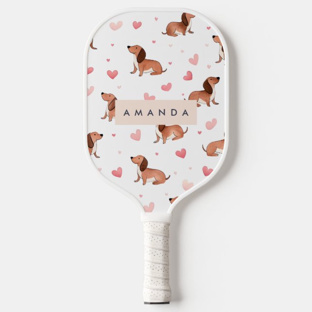 Palas De Pickleball Monograma Perro Cute Dachshund Personalizado (Anverso)