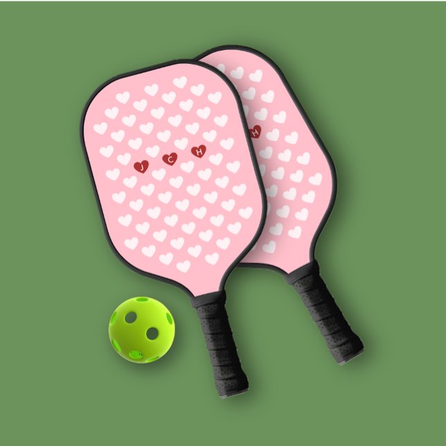 Palas De Pickleball Monograma personal de los corazones monotónicos ro (Subido por el creador)