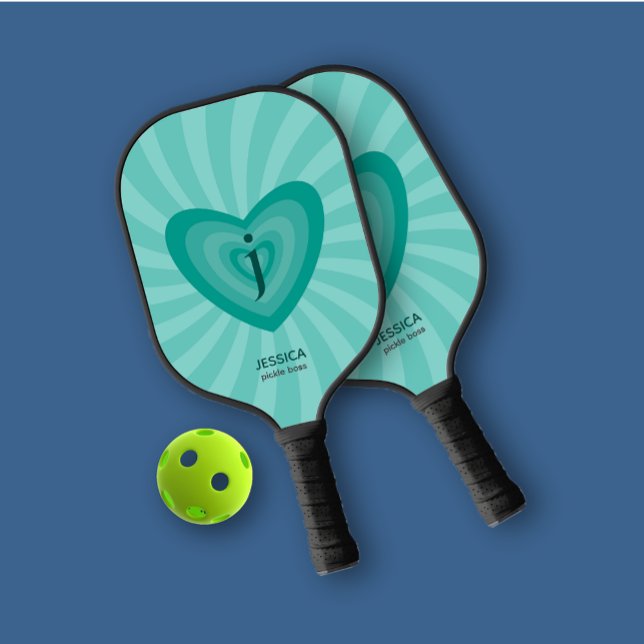 Palas De Pickleball Monograma personal Groovy Cyan inspirado por el re (Subido por el creador)