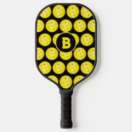 Palas De Pickleball Monograma personalizado amarillo negro de pellebol