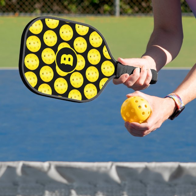 Palas De Pickleball Monograma personalizado amarillo negro de pellebol (in situ)