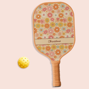 Palas De Pickleball Monograma personalizado con floral retro