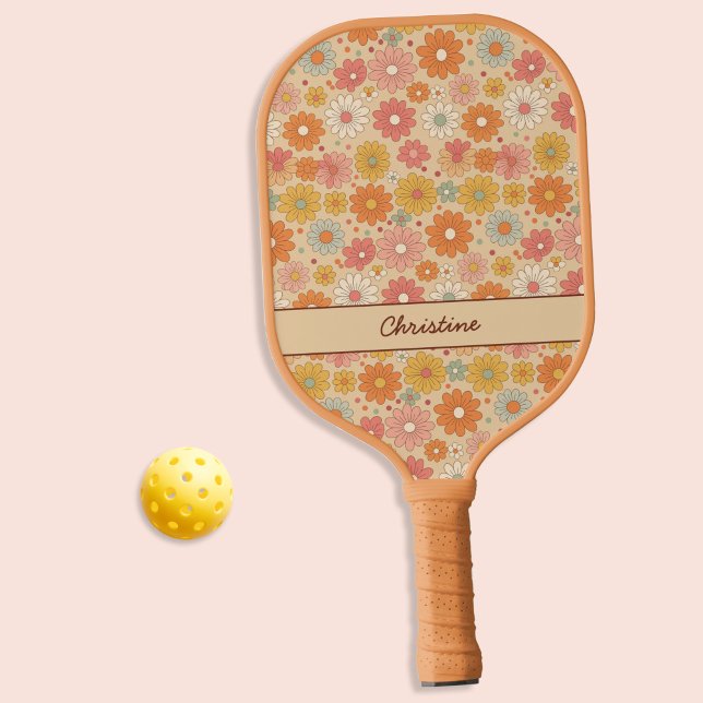 Palas De Pickleball Monograma personalizado con floral retro (Subido por el creador)
