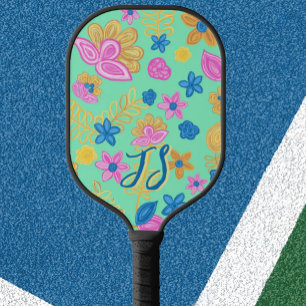 Palas De Pickleball Monograma Personalizado de arte folclórico colorid