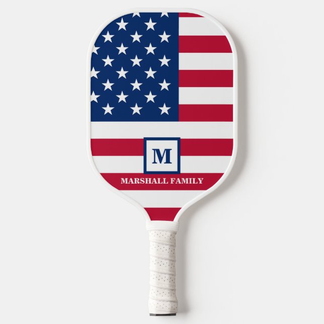 Palas De Pickleball Monograma Personalizado De Bandera Estadounidense  (Anverso)