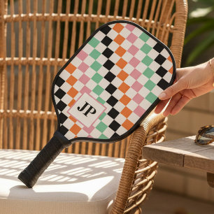Palas De Pickleball Monograma Personalizado de tablero de cheques retr