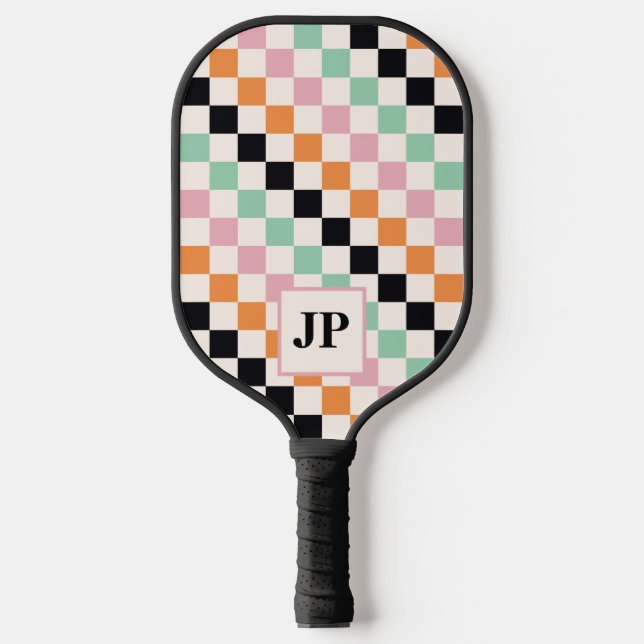 Palas De Pickleball Monograma Personalizado de tablero de cheques retr (Anverso)