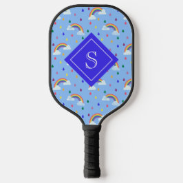 Palas De Pickleball Monograma personalizado del cielo azul arcoiris