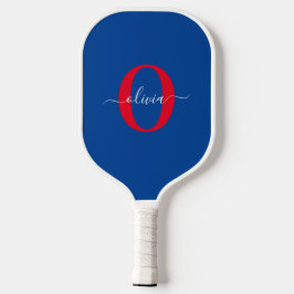 Palas De Pickleball Monograma personalizado Nombre de guión Azul Blanc
