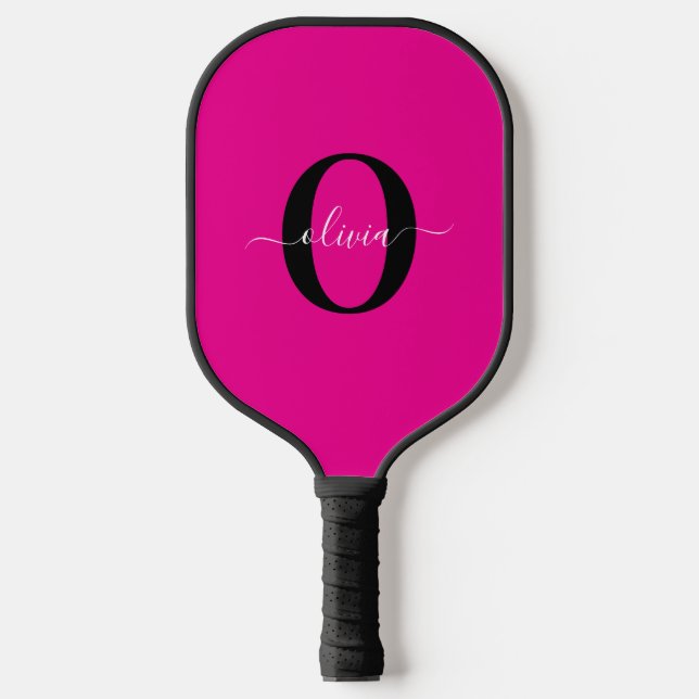 Palas De Pickleball Monograma personalizado Nombre de guión Blanco neg (Anverso)