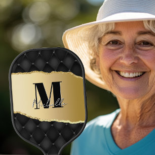 Palas De Pickleball Monograma personalizado nombre de guión elegante
