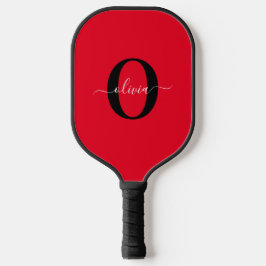 Palas De Pickleball Monograma personalizado Nombre de guión rojo blanc