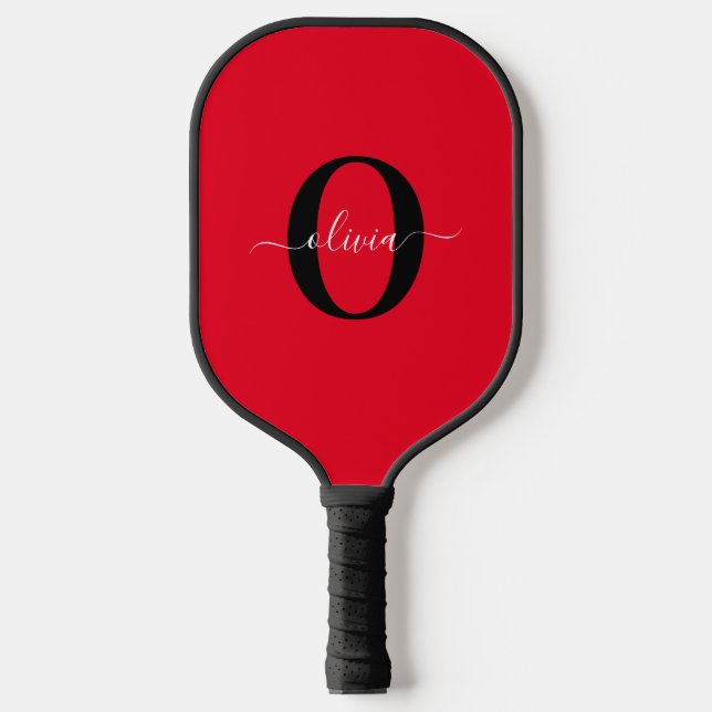 Palas De Pickleball Monograma personalizado Nombre de guión rojo blanc (Anverso)