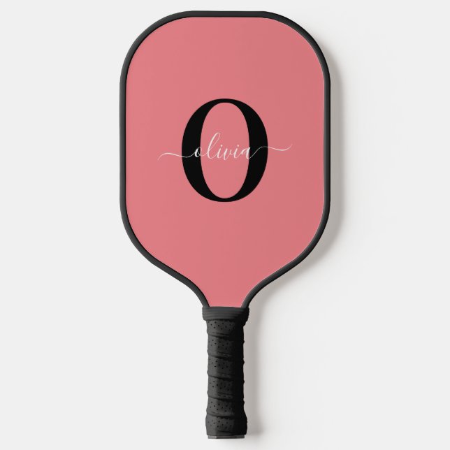 Palas De Pickleball Monograma personalizado Nombre del guión negro ros (Anverso)