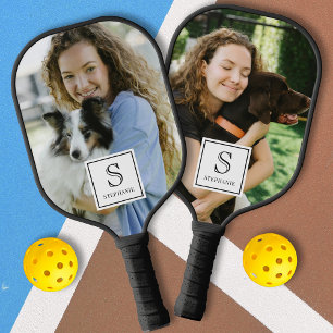 Palas De Pickleball Monograma personalizado, nombre y foto de mascota