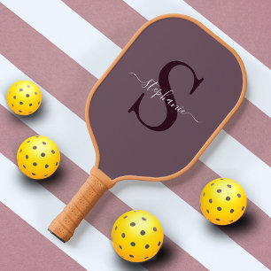 Palas De Pickleball Monograma púrpura Nombre inicial Simple