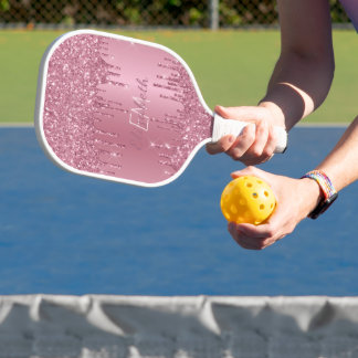Palas De Pickleball Monograma Purpurina de goteo rosado metálico Girly