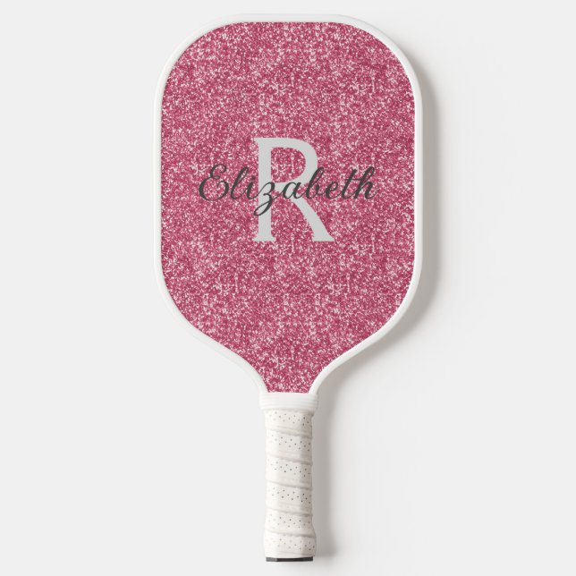 Palas De Pickleball Monograma Purpurina rosa Gray Sparkle Trendy Glam (Anverso)